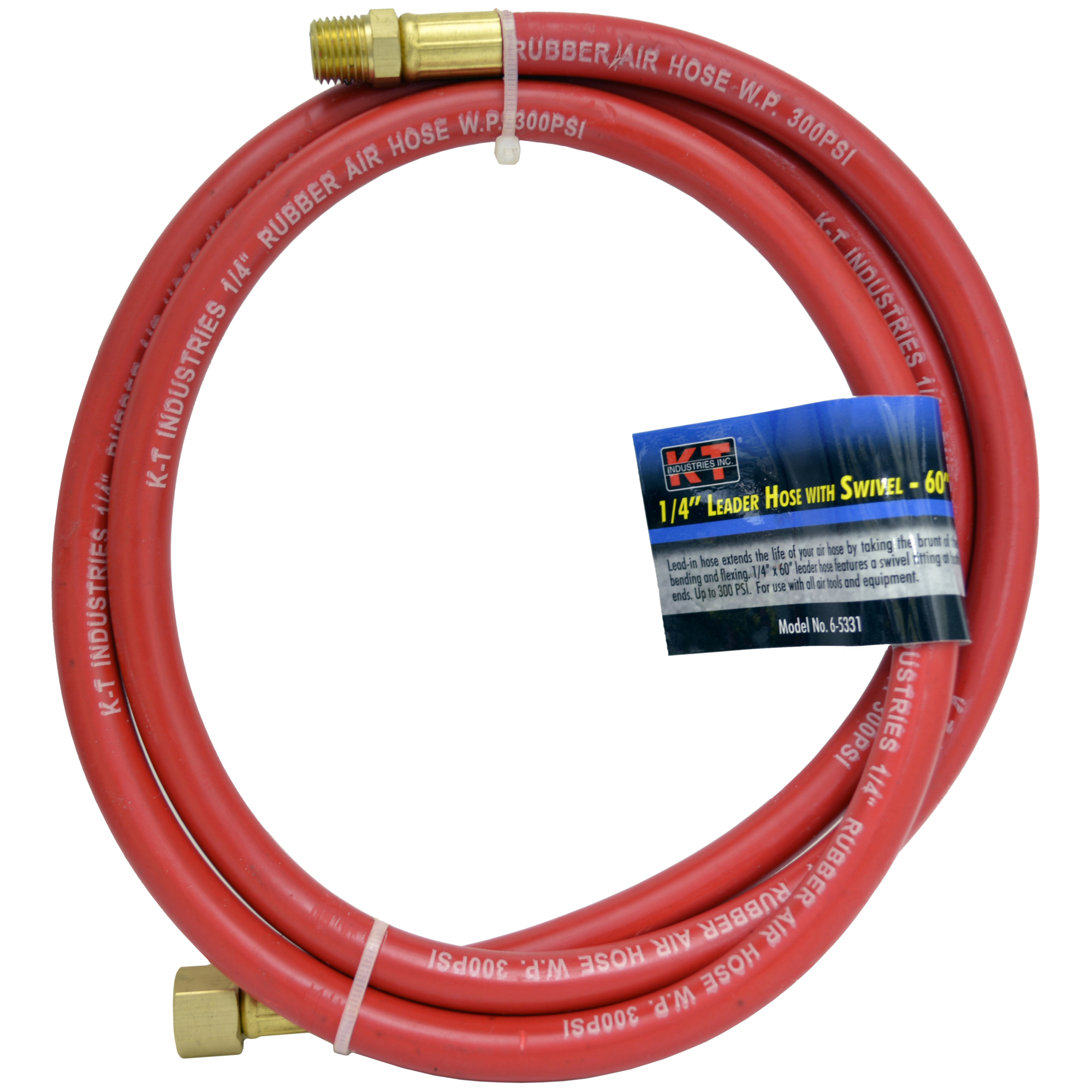 K-T Industries Leader Air Hose — 1/4in. x 60in., 300 PSI, Swivel Fittings, Model# 6-5331
